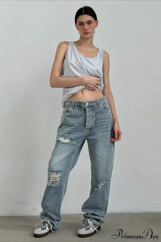 Low Rise Distressed Patchwork Jean