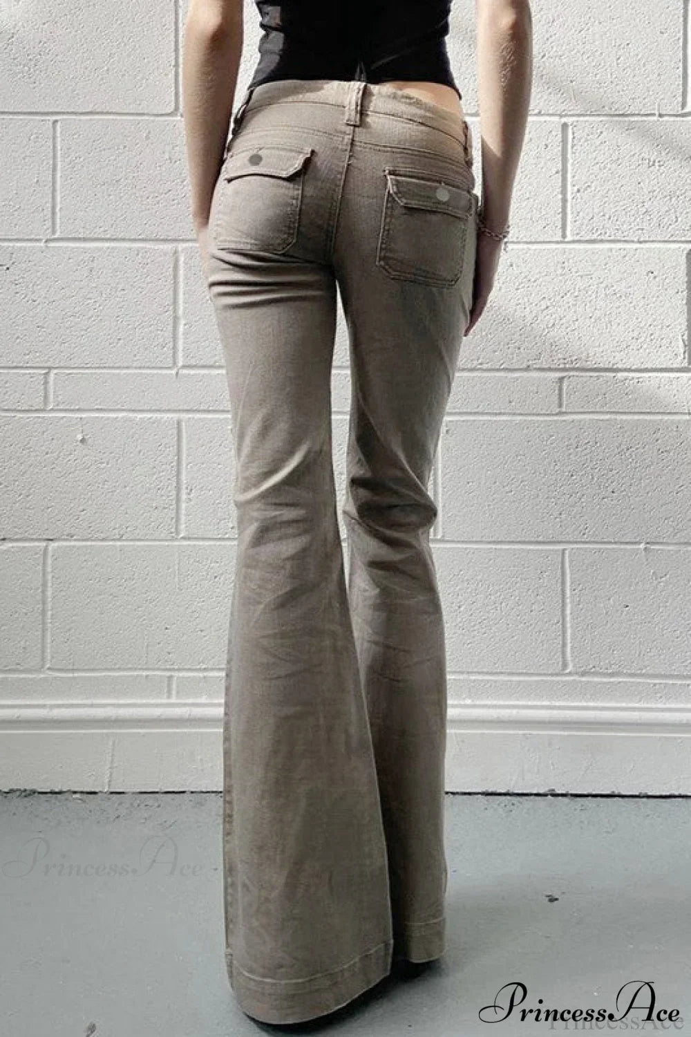 Low Waisted Slim Cargo Flared Leg Jeans