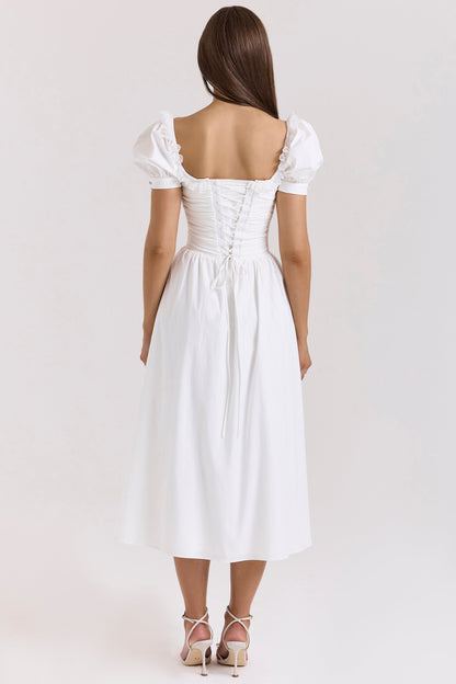 White – Sweet Lace-Panel A-Line Dress