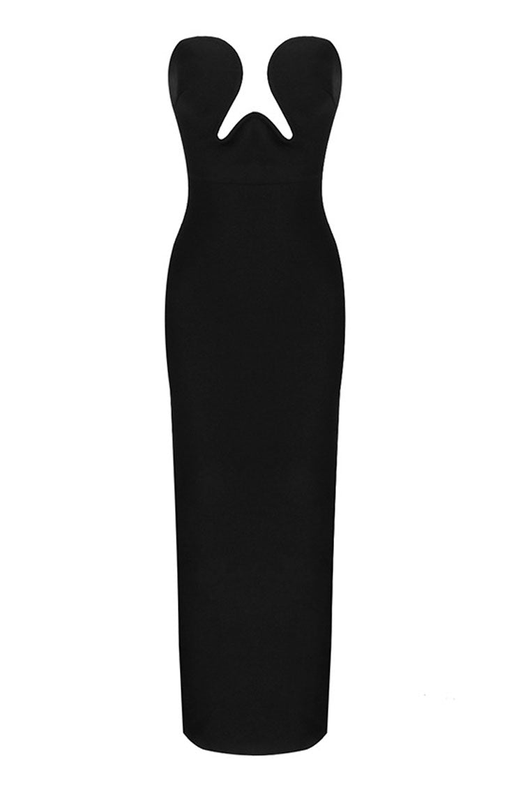 Sculpted U-Plunge Strapless High Slit Bandage Maxi Gown