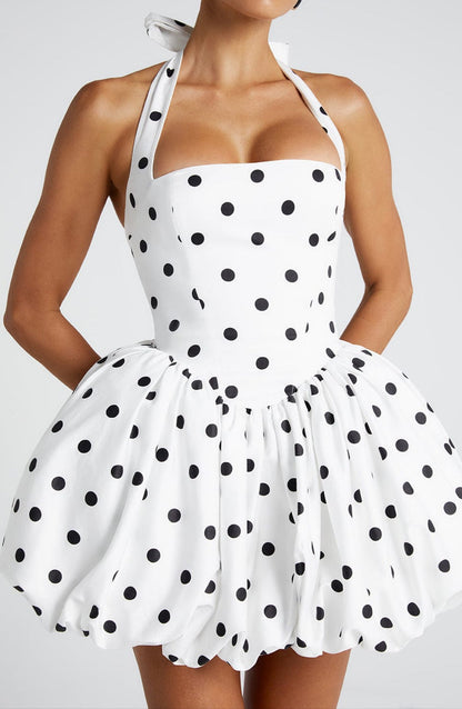 Berta Mini Dress - Black Polka