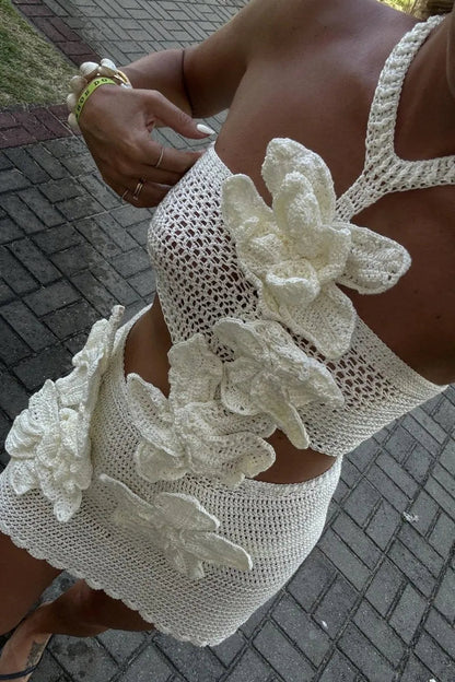 Margaret | Halter Knit Floral Mini Dress