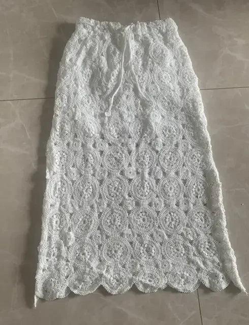 Hollow Out Lace Maxi Skirt Summer Long Women Lace Skirt