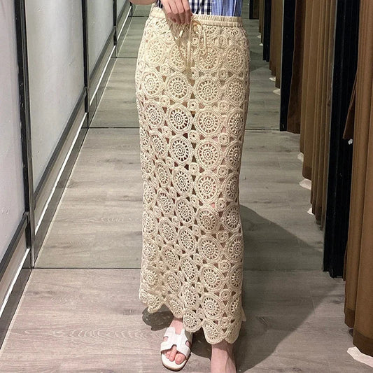 Hollow Out Lace Maxi Skirt Summer Long Women Lace Skirt