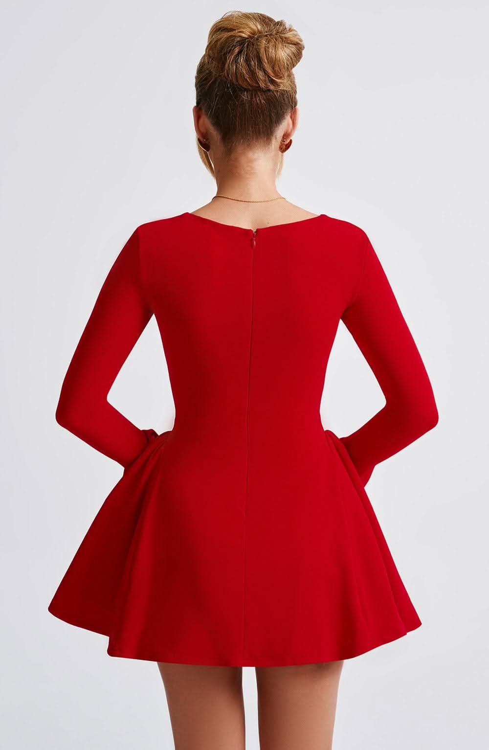 Sweetheart Neck Bow Detail Long Sleeve Fit And Flare Mini Dress