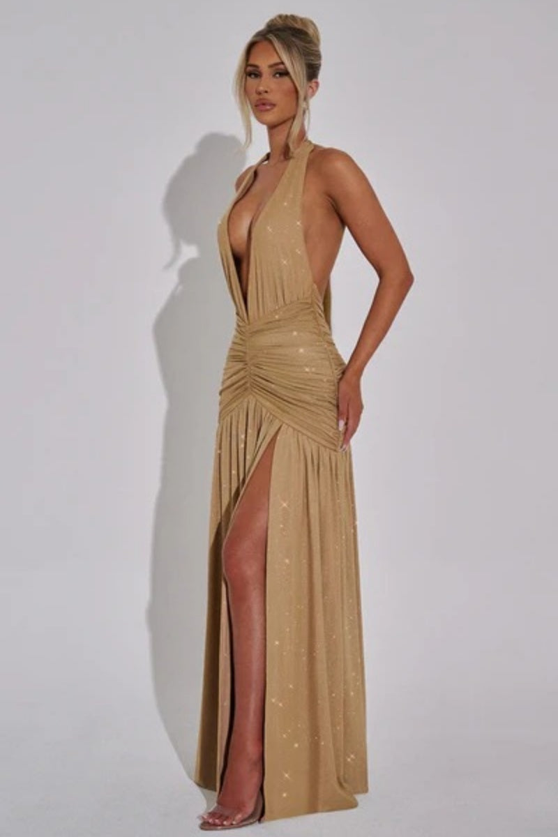 Melania Gold Sparkle Maxi Dress
