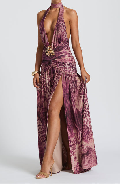 Rosa Maxi Dress - Magenta Orchid Print