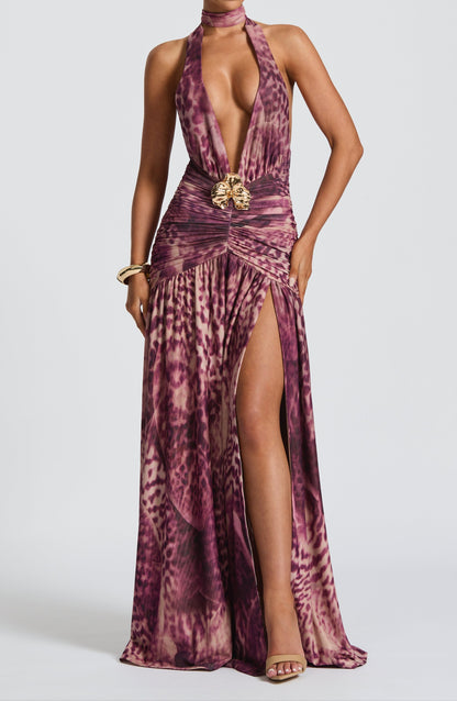 Rosa Maxi Dress - Magenta Orchid Print