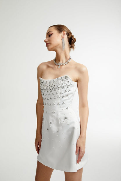 Melisande white embellished mini dress