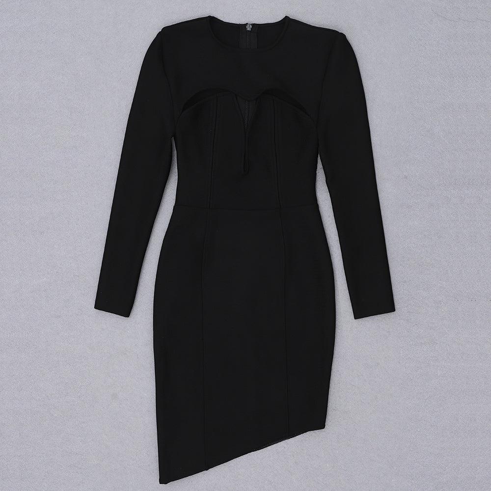 Heart Cutout Plunging V-Neck Structured Long Sleeve Mini Dress