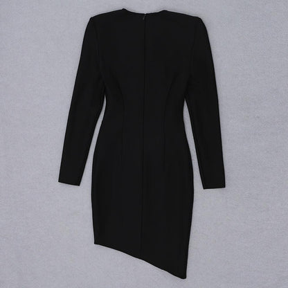 Heart Cutout Plunging V-Neck Structured Long Sleeve Mini Dress