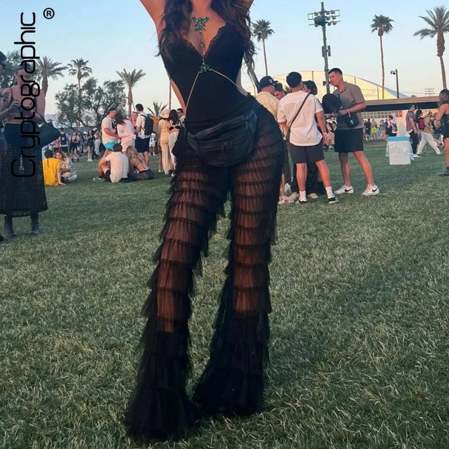 Mesh Transparent Gothic Flare Pant