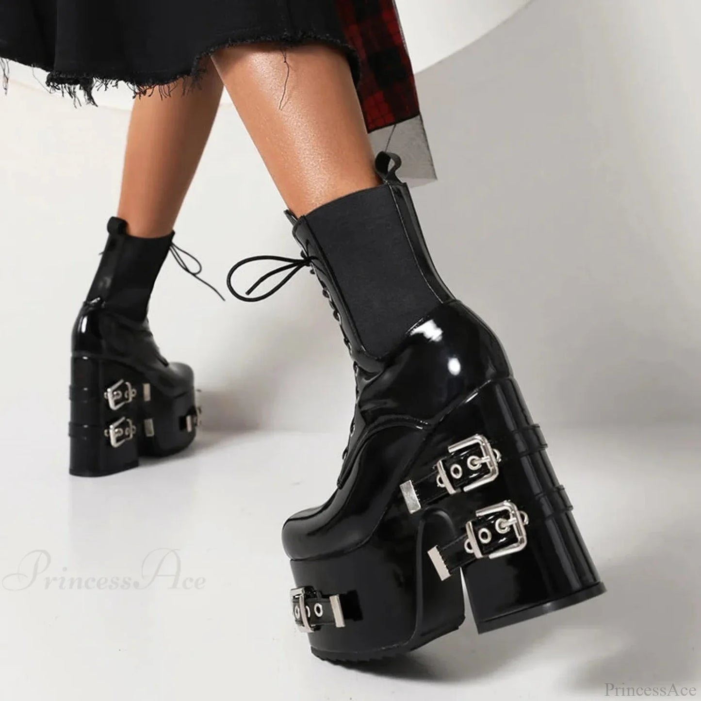 Metal Clasp Broad Heel Gothic Ankle Boot
