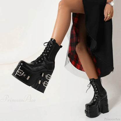 Metal Clasp Broad Heel Gothic Ankle Boot
