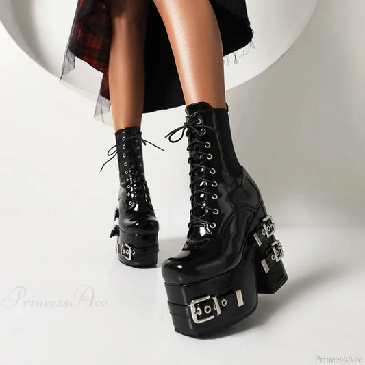 Metal Clasp Broad Heel Gothic Ankle Boot