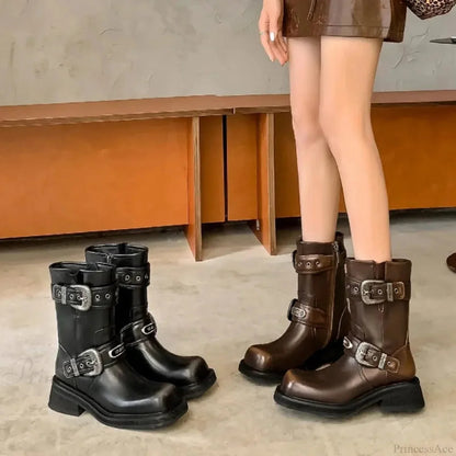 Metal Clasp Dark Medieval Motorbike Elevated Shoe