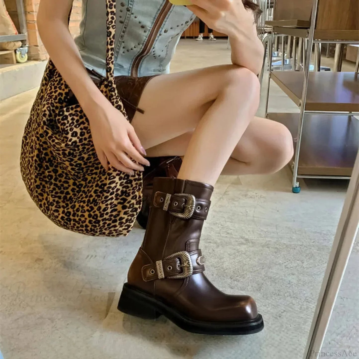 Metal Clasp Dark Medieval Motorbike Elevated Shoe