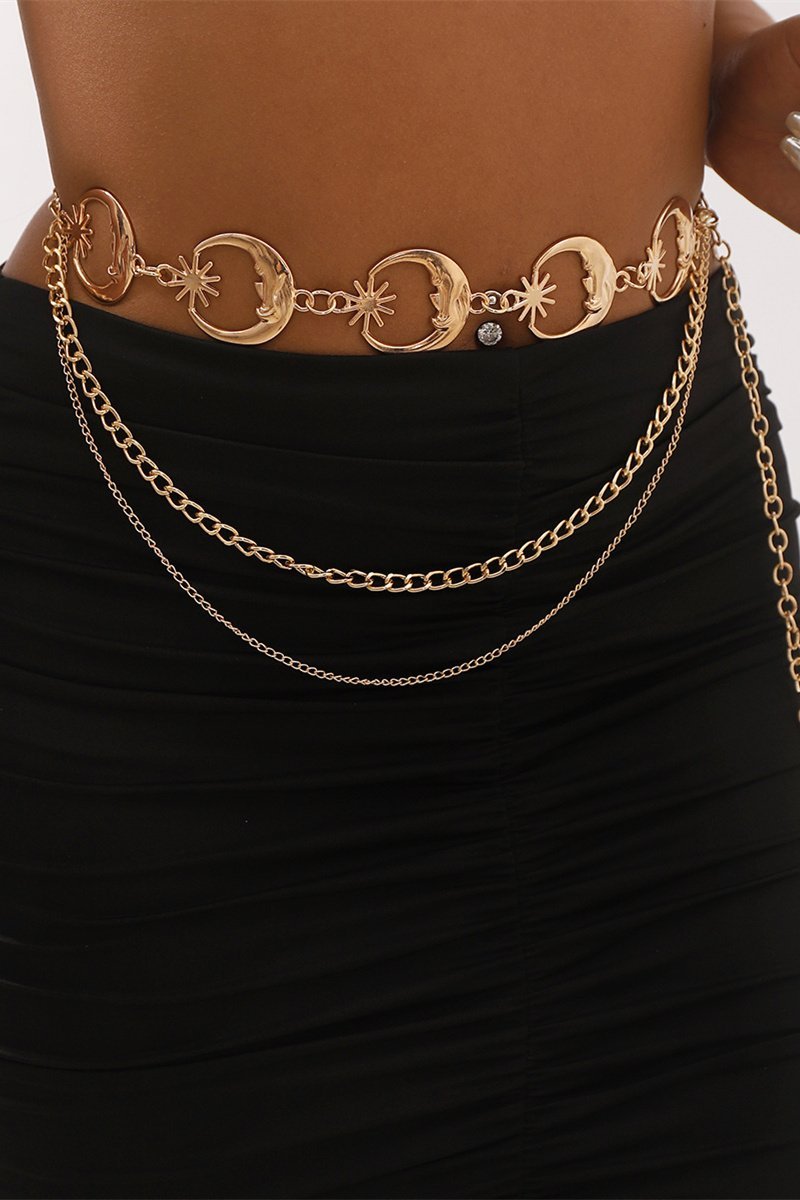 Metal Moon & Star Waist Chain Belt