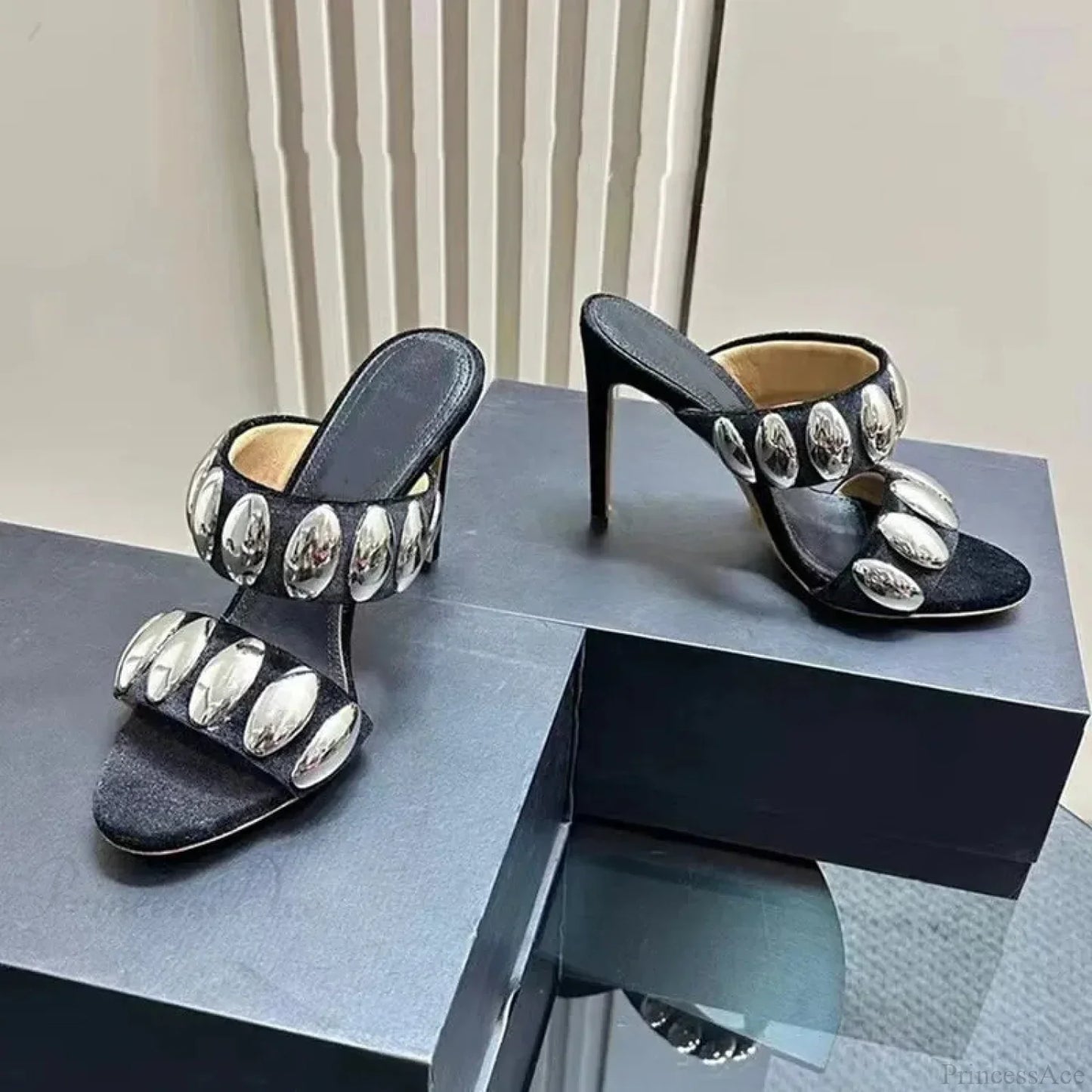 Metal Ornamental Gothic Suede Slippers Tall Heel