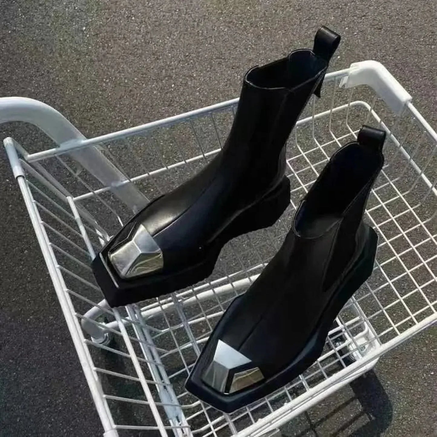 Metal Square Toe Elevated Chelsea Gothic Short Boot