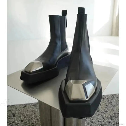 Metal Square Toe Elevated Chelsea Gothic Short Boot