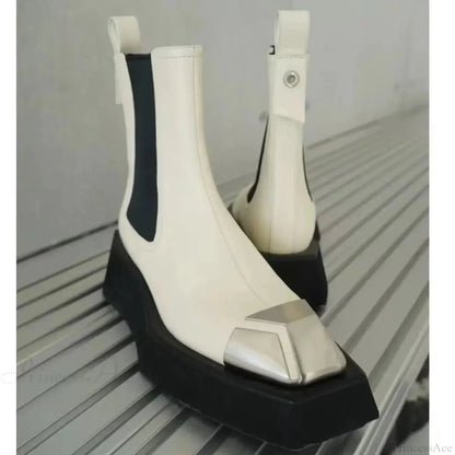 Metal Square Toe Elevated Chelsea Gothic Short Boot