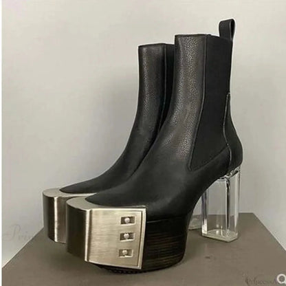 Metal Square Toe Zipper Gothic Tall Boot