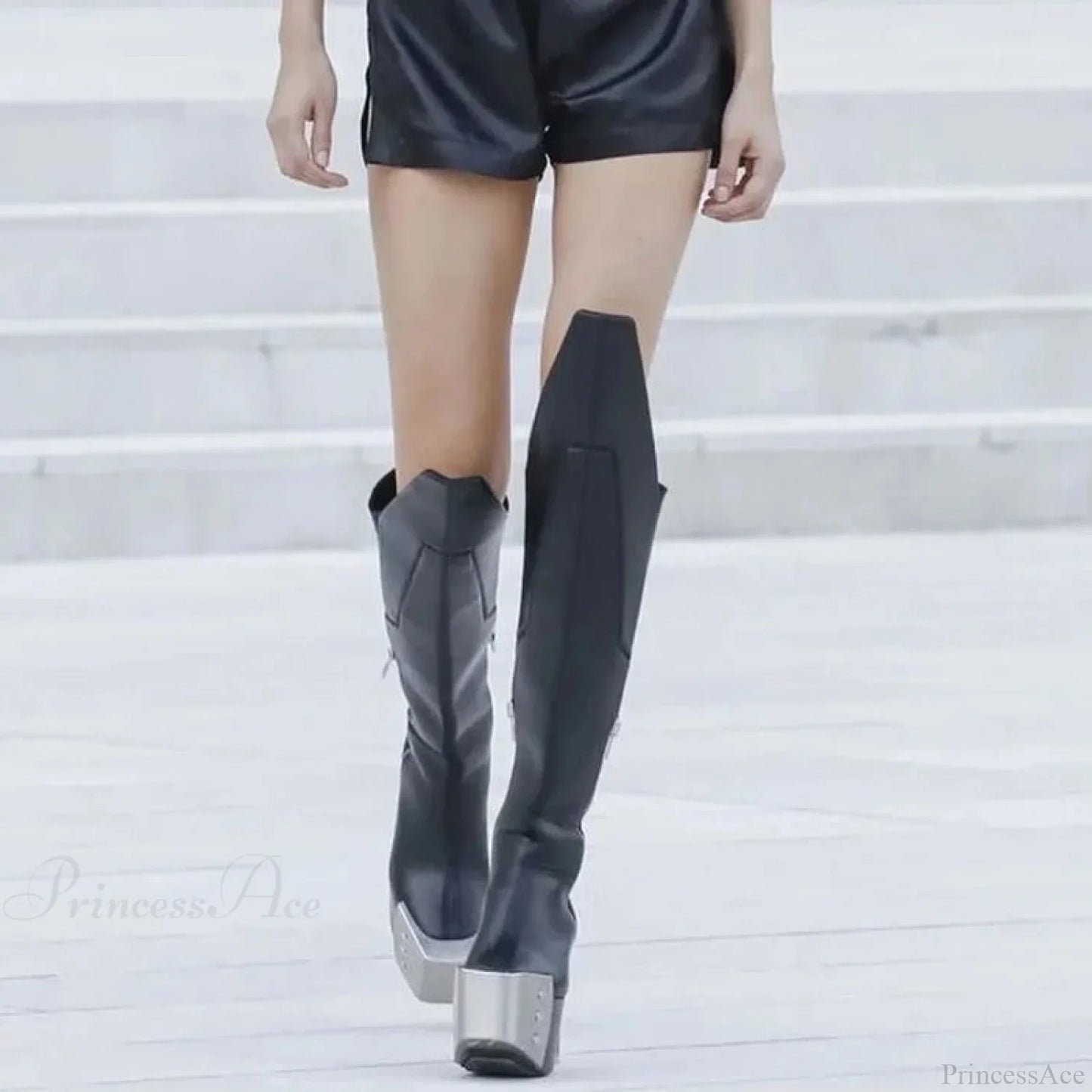 Metal Square Toe Zipper Gothic Tall Boot