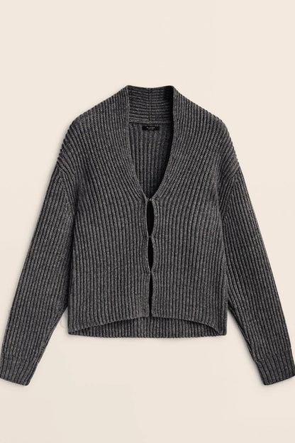 Minimalist Beige V-neck Knit Cardigan