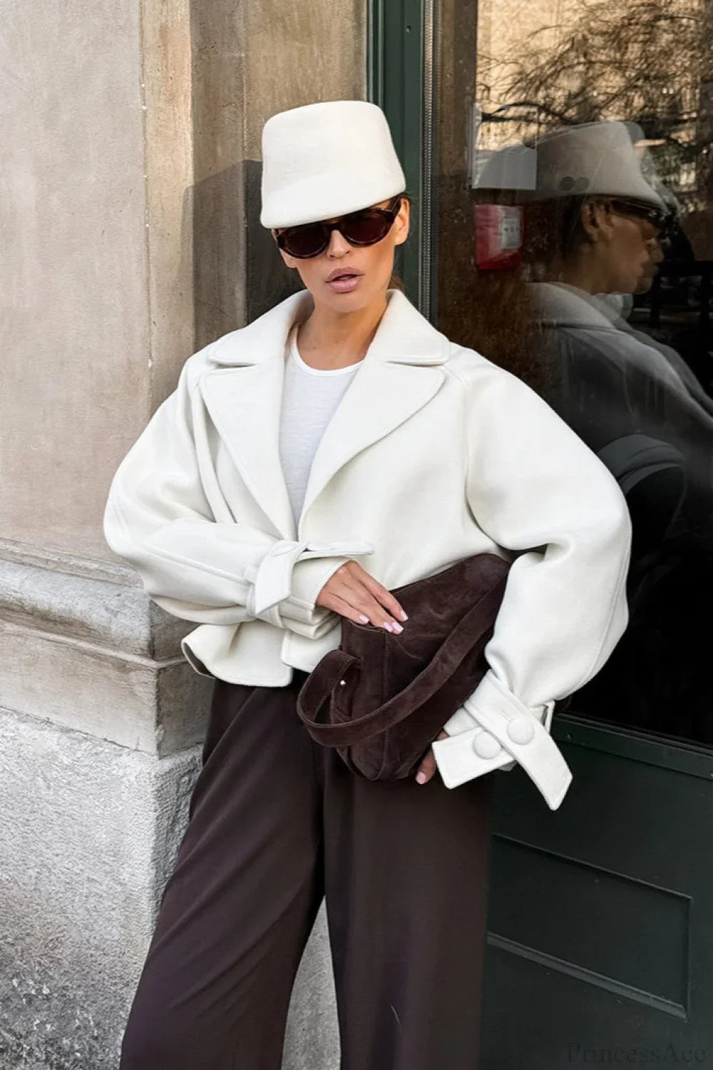 Minimalist Notched Collar Raglan Sleeve Cropped Coat