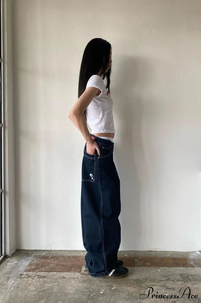 Minimalist Pocket Embroidery Relaxed Wide Leg Jeans