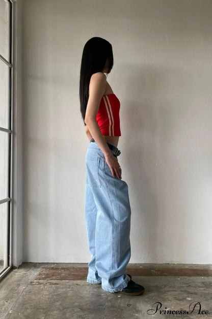 Minimalist Pocket Embroidery Relaxed Wide Leg Jeans