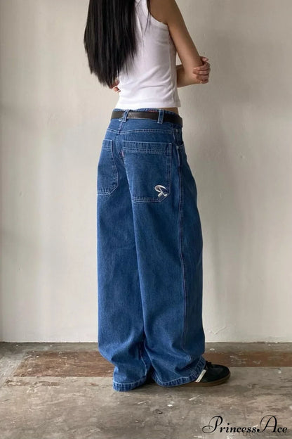 Minimalist Pocket Embroidery Relaxed Wide Leg Jeans