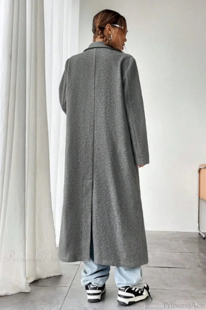 Minimalist Solid Color Elegant Notched Collar Relaxed Wool Overcoat