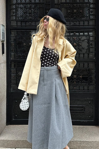 Minimalist Solid Color Tie Waist Mid-Length Coat