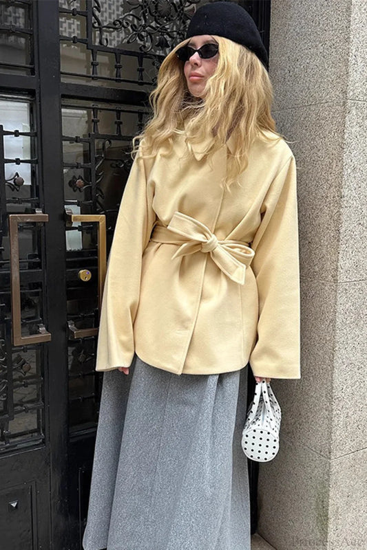 Minimalist Solid Color Tie Waist Mid-Length Coat