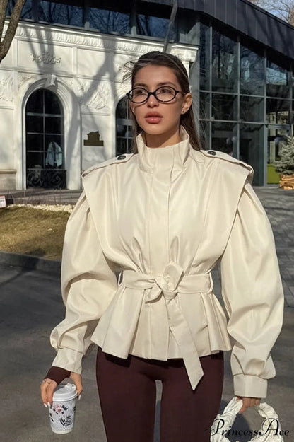 Minimalist Waist Tie Collar Long Sleeve Trench Coat