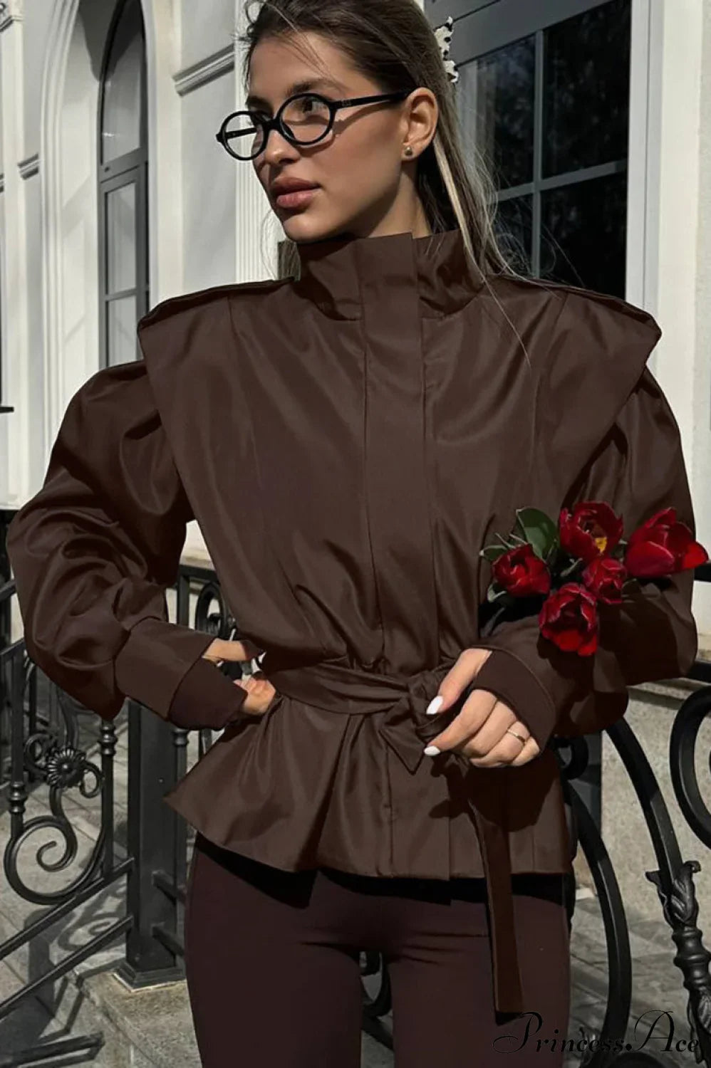 Minimalist Waist Tie Collar Long Sleeve Trench Coat