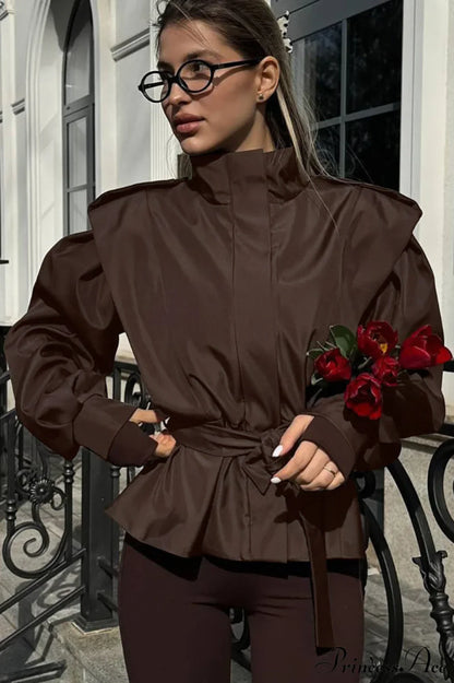Minimalist Waist Tie Collar Long Sleeve Trench Coat