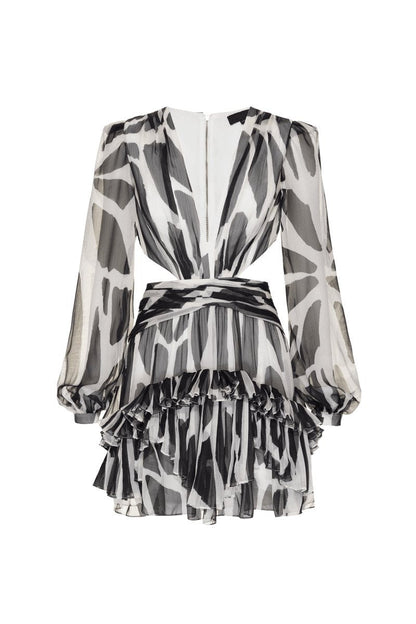 Miriam Printed Cut-out Ruffle Mini Dress