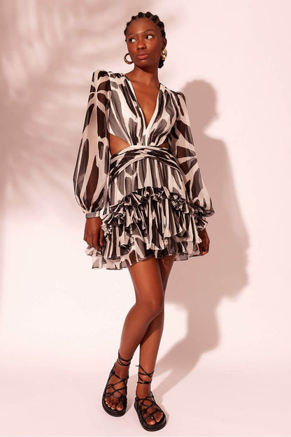 Miriam Printed Cut-out Ruffle Mini Dress