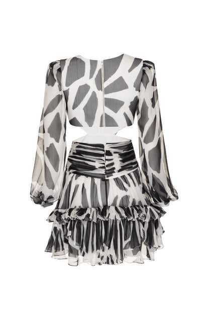 Miriam Printed Cut-out Ruffle Mini Dress