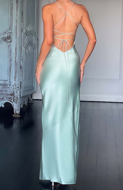 Vivia Satin Maxi Dress - Sage
