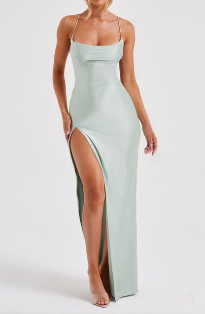 Vivia Satin Maxi Dress - Sage