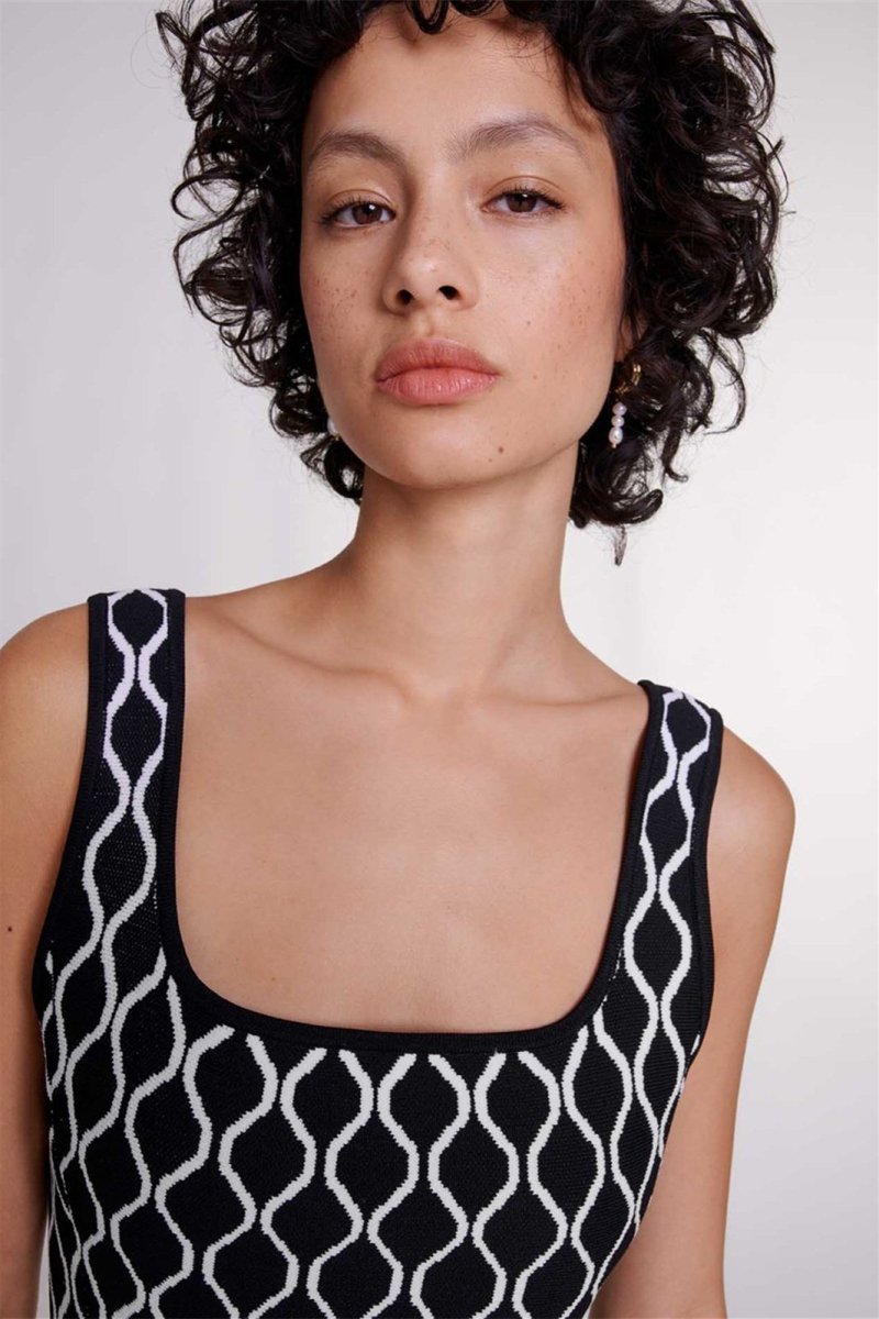 Mona Abstract Print Square Neck Mini Knit Dress