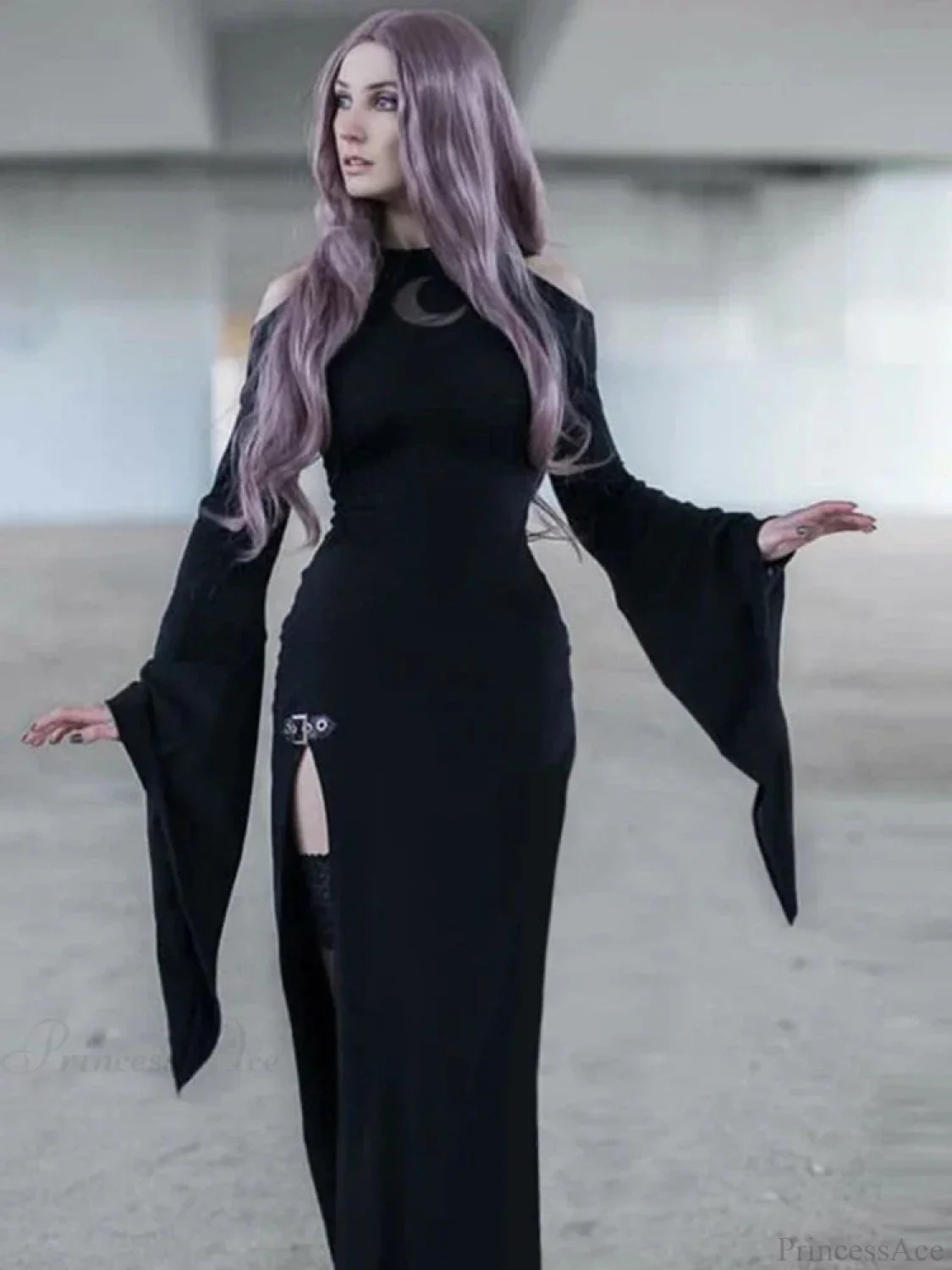 Moon Hollow Out Flare Sleeve Maxi Dress