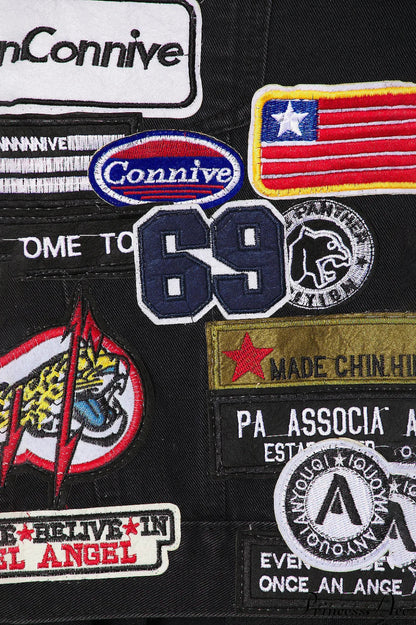 Multi Badge Denim Collared Coat