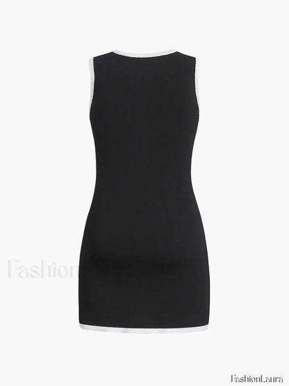 Multi Pocket Button Sleeveless Short Sweater Dress