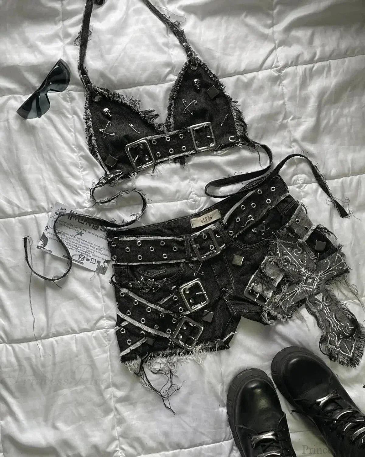 Multiple Zippered Elevated Waist Leather Skirt