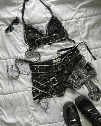 Multiple Zippered Elevated Waist Leather Skirt